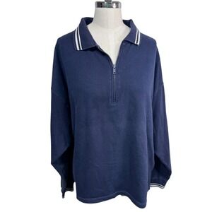 Gap Factory Navy Quarter Zip Pullover Collared Sweatshirt Men's Med Casual Retro